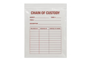 Evidence bag maintaining chain of custody on transparent background