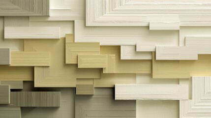 Textured abstract design featuring layered blocks in neutral tones and muted colors with varied lines and shapes