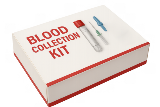 Blood collection kit representing healthcare diagnostics and medical testing