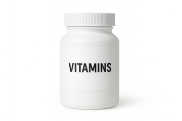 White vitamins bottle promoting health and wellness