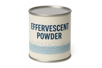 Effervescent powder product tin can with bubbles