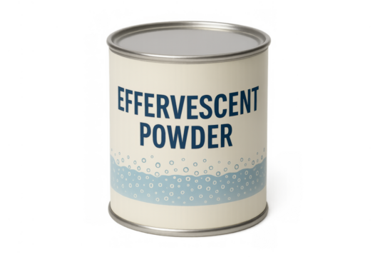 Effervescent powder product tin can with bubbles
