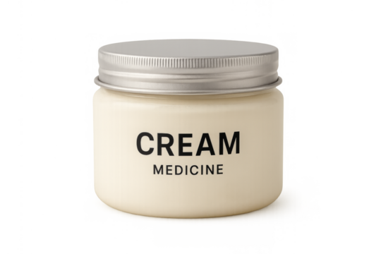 Cream medicine jar with custom text on transparent background