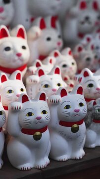 Gotokuji Temple in fall sunny day, Daikeizan Gotoku-ji in Setagaya ward, Tokyo, Japan, buddhist temple, Maneki-neko temple, with beckoning cat figurine toys, temple with japanese fortune lucky cats