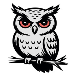 Wise owl cartoon character vector illustration sitting on a branch at night