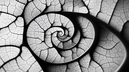 Intricate Veins of a Fibonacci Spiral: A Black and White Fractal Abstraction