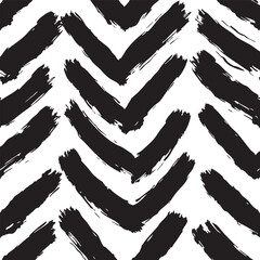 Black Brush Stroke Chevron Pattern on White Background vector illustration