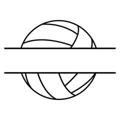 Simple Black Outline Vector Icon of a Volleyball, Designed as a Split Monogram Frame with a Blank Horizontal Space for Text