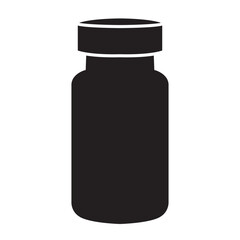 Solid Black Silhouette Vector Icon of a Medical Vial or Pill Bottle, Symbolizing Medicine, Pharmacy, and Healthcare
