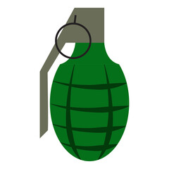 Flat Color Vector Illustration of a Green Fragmentation Hand Grenade, Symbolizing Military, Weapons, and Danger.