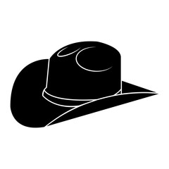 Solid Black Silhouette Vector Icon of a Classic Cowboy Hat, Symbolizing Western Culture, Rodeos, and Country Music