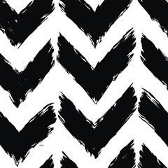 Black chevron pattern with rough brush strokes on white black and white hand-drawn
