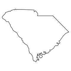 Naklejka premium Minimalist Black Line Art Vector Illustration of the Geographic Boundary Outline of South Carolina, a Blank Map Template of the Southeastern U.S. State for Educational or Political Design