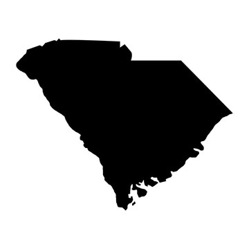 Solid Black Filled Silhouette Vector Map of the State of South Carolina's Geographic Shape, an Isolated Monochrome Design Element for U.S. State-Themed Travel and Educational Graphics
