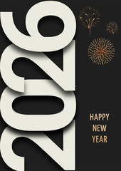 2026 Happy New Year with Fireworks on Black Background