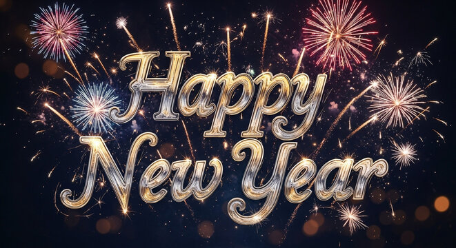 Sparkling Happy New Year wishes with vibrant fireworks celebration, perfect for holiday greetings and festive designs to bring joy to your audience