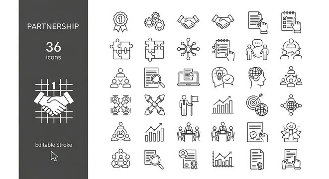 Minimalist Icons Depicting Partnership and Corporate Success