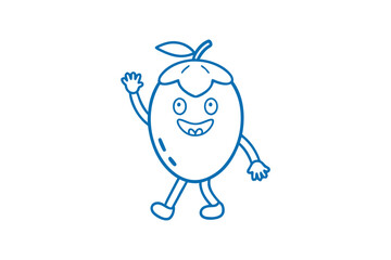 Outlined fruit person smiling and waving, showing happiness on a clean white backdrop
