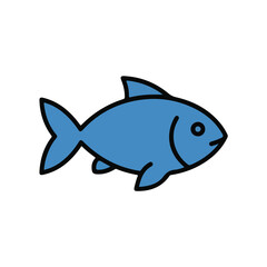 Fototapeta premium Simple blue fish icon for kids marine theme and ocean animals learning