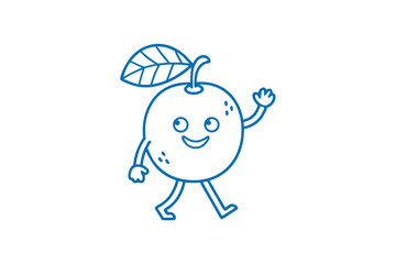 Cheerful tangerine cartoon character is happily walking and waving its hand at someone