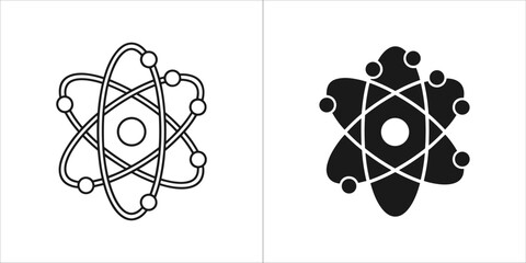 Atomic structure icon, atom symbol, nucleus, electron orbits, science and research concept