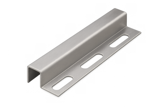 Stainless steel l-shaped tile trim profile on transparent background