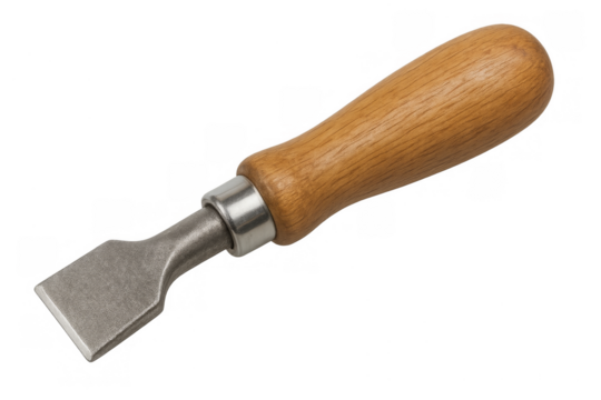 Wood carving chisel with wooden handle isolated