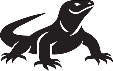 Black silhouette of a komodo dragon lizard reptile, Reptile wildlife vector illustration design