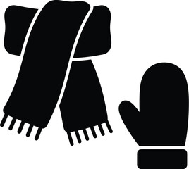 Black silhouette of winter scarf and mitten icon