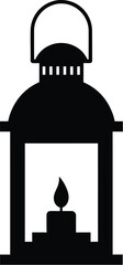 Silhouette of an old fashioned lantern with a lit candle inside