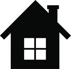 Simple black silhouette of a house with a chimney and window