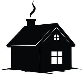 Simple silhouette of a cozy house with smoke from chimney