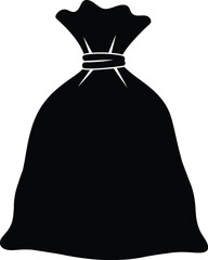 Simple black silhouette of a tied drawstring bag
