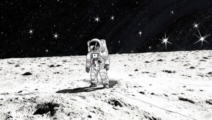 Astronaut on the Moon - A Black and White Exploration.