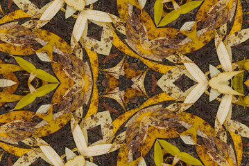 Abstract kaleidoscope fall leaves flat background
