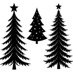 Obraz premium Decorative Christmas tree silhouette clipart with stars, gifts, and bells for designers and crafters.