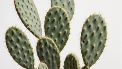 Prickly Pear Cactus Pads Against a White Background.