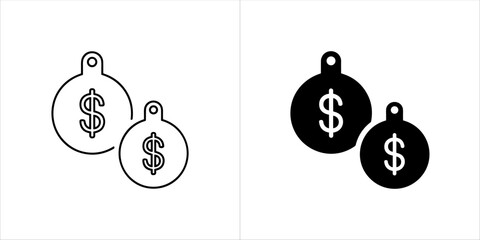 Two price tags with dollar signs, one outline and one filled