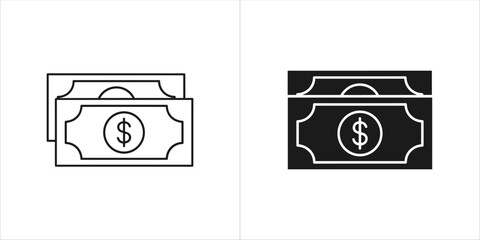 Two stacks of dollar bills, one outline and one filled