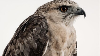 Majestic hawk eagle portrait isolated on a clean white background.