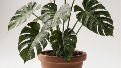 Monstera Deliciosa Plant in a Terracotta Pot, Lush Green Leaves.