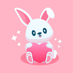 Cute Cartoon Bunny Holding a Pink Heart
