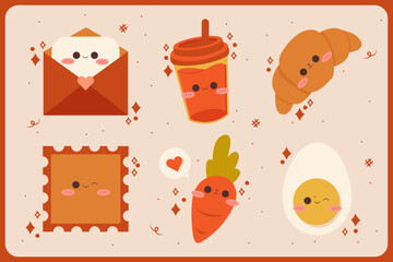 Fototapeta premium Kawaii Food and Stationery Illustration