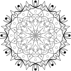 Ornate black mandala design, symmetrical and detailed line art. Isolated on transparent background