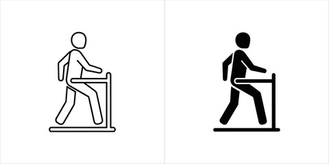 Outline and solid black icon of a person walking on a treadmill