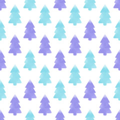Winter watercolor seamless Christmas tree pattern
