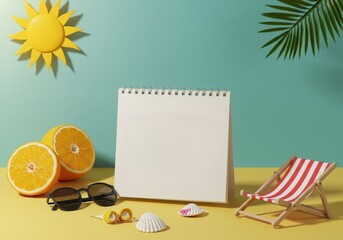A calendar highlighting an unexpected extra day for summer enjoyment, featuring tropical elements, sunshine, and relaxation props, celebration, schedule, surprise