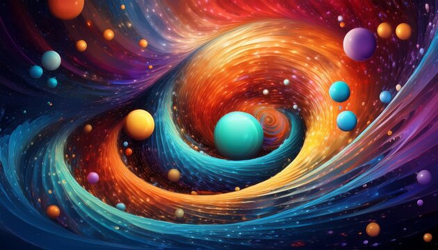 abstract colorful sphere vortex a swirling galaxy of vibrant multicolored spheres creating a mesmerizing cosmic pattern