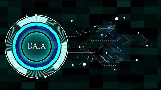 Cyan Futuristic Circular Interface with Data Text and Digital Network Lines image photo