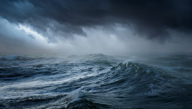 dark stormy sea shrouded in thick fog